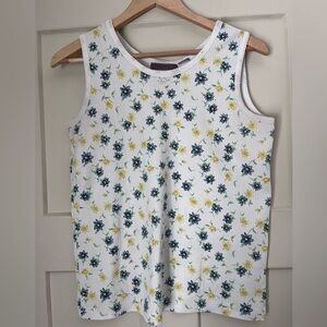 Preview International White Floral Tank Top VTG Cottagecore Pointelle